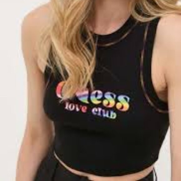 NWT Guess Women's Ribbed Crop Top with Logo Black - Picture 6 of 6